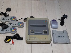 即決SFC スーパーファミコン本体一式 おまけソフト3本 コントローラー3個 純正スーパーゲームボーイ マウス ステレオAVケーブル 動作確認済