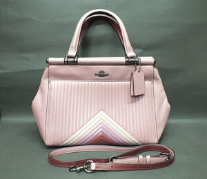 〇【美品】COACH コーチ GRACE レザー ショルダーバッグ ハンド/トート 2WAY キルティング 25007 淡いピンク系 レディース 