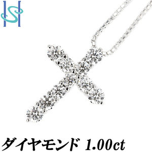 ダイヤモンド ネックレス 1.00ct Pt900 Pt850 クロス 十字架 メンズ ユニセックス 送料無料 美品 中古 SH108369