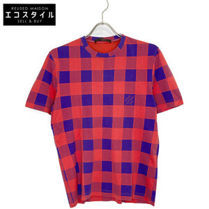 LOUIS VUITTON ルイヴィトン H1JR50JU3 赤系 ダミエ マサイチェック Tシャツ レッド／ブルー XS トップス コットン メンズ 中古