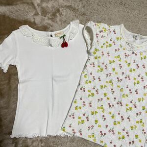 セラフ　ハシュハシュ　Tシャツ 120 半袖　白　花柄　花がら　さくらんぼ　えり　上品　セット