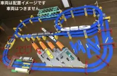 プラレール線路　複線3段高架レイアウト車両基地、踏切、新下関駅、街の駅、鉄橋付♪