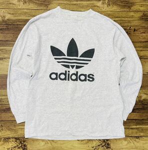 衝撃プライス！【入手困難希少モデル！USA製ビンテージ！】【adidas アディダス】ビックトレフォイルロゴ 長袖Tシャツ【M】白灰 N-R60