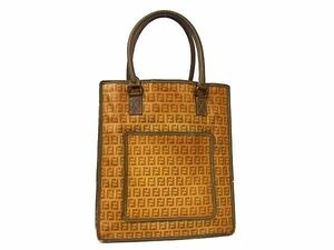 1円 FENDI フェンディ コズッカ柄 ズッキーニ ヴィンテージ ーティングキャンバス トートバッグ ショルダー 肩掛け ブラウン系 BG9063