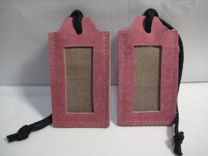 １－１・牛革製・国産製造・ピンク系色・ネームタグ・名札・荷札・２枚セット・未使用品