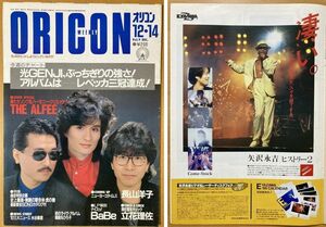 ★オリコン 1987/12/14 ALFEE 真弓倫子 高井麻巳子 水谷麻里 安全地帯 徳永英明 長山洋子 矢沢永吉 崎谷健次郎 仲村トオル 中森明菜 S62