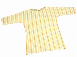 美品*LACOSTE ラコステ*ベージュ×オレンジ*ランダムストライプ*レディース*ドルマンスリーブ7分袖カットソー*38*春夏秋