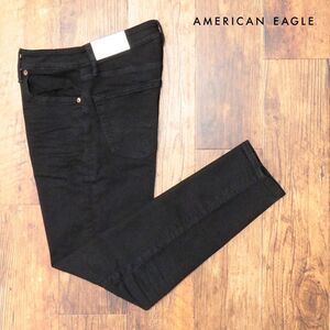 1円/AMERICAN EAGLE/30インチ/訳 デニムパンツ 0118-6530 ストレッチ◎ 無地 テーパード 脚長 新品/黒/ブラック/ih296/