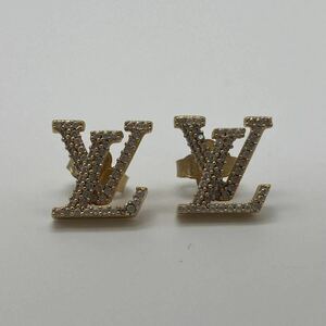 LOUIS VUITTON ルイウ゛ィトン ピアス ゴールド ライン ストーン ファッション アクセサリー ※刻印潰れ　P2390