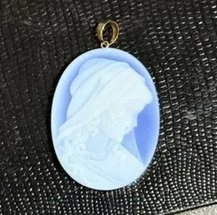 K18 Agate Cameo 40x30mm color:blue/white