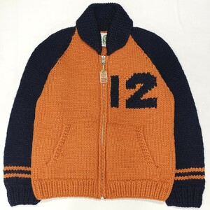 カナダ製カナディアンセーターCANADIAN SWEATERカウチンセーター ジップアップカーディガン ジャケット ハンドニット ウール紺スタジャン柄