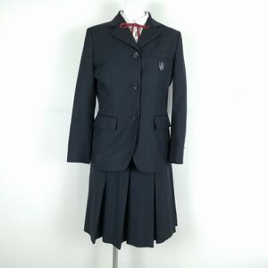 1円 ブレザー スカート 紐タイ 上下4点セット 指定 L 冬物 女子 学生服 京都龍谷大学付属平安中学高校 紺 制服 中古 ランクC NA7989