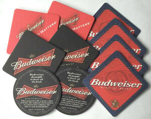 古い 紙製 コースター 10枚 Budweiser バドワイザー ビール 海外 英語 ４種類 四角 丸 酒店 酒屋 バー ノベルティ