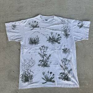 ビンテージ　90ｓ　総柄　雑草　植物 樹木園　デザイン　プリント　Tシャツ　240516