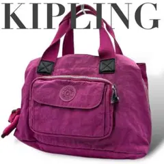 ✨美品✨　KIPLING キプリング　ハンドバッグ　ナイロン　ピンク　チャーム