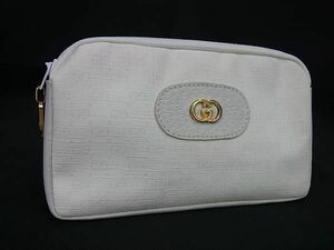 1円 ■美品■ GUCCI グッチ 039 904 0214 オールドグッチ ヴィンテージ マイクロGG PVC×レザー ポーチ マルチケース ホワイト系 AZ5341