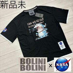 限定品 新品未■BOLINI NASA■コラボ ドラえもん レイヤー Tシャツ 48 L 黒 ブラック 白 ボリーニ ポルトガル製 宇宙飛行士 定価39800円