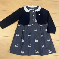 familiarネイビー・グレー 白鳥刺繍ワンピース　女の子フォーマル