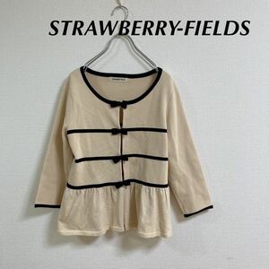 STRAWBERRY-FIELDS ストロベリーフィールズ　パイピング　カーディガン　リボン　フリル　ベージュ/ブラック　美品