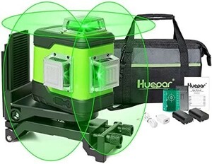 ■送料無料■Huepar 3x360° レーザー墨出し器 グリーン 緑色 レーザー クロスライン 大矩 フルライン照射モデル 2電