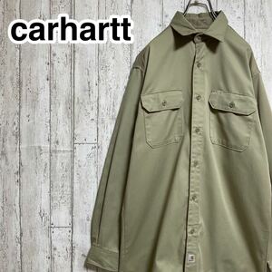 ☆送料無料☆ carhartt カーハート 長袖ワークシャツ Mサイズ カーキ アースカラー 22-8