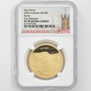 2022 英国 エリザベス2世 都市景観 ローマ 100ポンド 金貨 1オンス プルーフ NGC PF 70 UC FR 初鋳版 最高鑑定 完全未使用品 元箱付