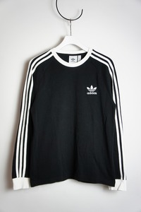 美品 Adidas Originals アディダス Adicolor 3 Stripes ストライプ トレイフォル 長袖 Tシャツ カットソー ロンT GN3478 黒 S 本物 523O