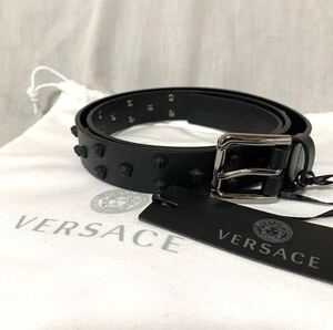 新品 本物正規品 VERSACE メンズ レザー ベルト メデューサスタッズ 黒 本革