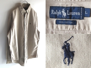 希少 90sビンテージ Ralph Lauren ラルフローレン ポロポニーロゴ刺繍 コットンツイル ボタンダウン BDシャツ L USA企画 RN41381正規品