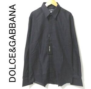 正規品 新品 イタリア製 DOLCE&GABBANA MARTINI ドルチェ＆ガッバーナ ピンドット刺繍 長袖ドレスシャツ 40 紺 ネイビー 
