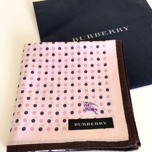 未使用 BURBERRY バーバリー 大判ハンカチ 総柄 ロゴ ピンク系 綿100% 日本製 約50×50cm レディース ハンカチ ブルーミング中西 保管品