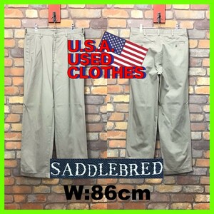 BP3-275★W86センチ位★USA買付品【SADDLEBRED】2タック コットン ワイド スラックスパンツ【W34 メンズ L】ベージュ チノパン 古着 ワーク