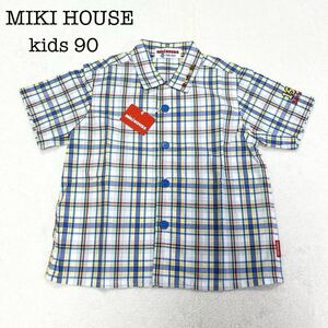 新品★MIKI HOUSE／ミキハウス★チェック 半袖シャツ 90 旧タグ レトロ 希少 15周年