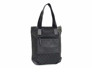 1円 ■美品■ GUCCI グッチ 019 0401 200047 GG柄 GGキャンバス×レザー ハンドバッグ トート ショルダー 肩掛け ブラック系 AY5302