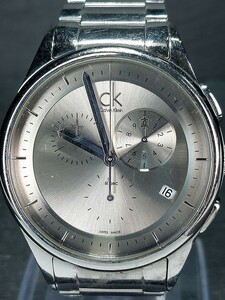 美品 Calvin Klein カルバンクライン K2A 271 アナログ クォーツ 腕時計 シルバー クロノグラフ デイトカレンダー メタルベルト 動作確認済