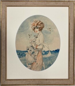 【特価】　≪　　モーリス・ミリエール　　≫　　オリジナルエッチング【銅版画】　　FOND BLUE ROSE FILLE 　 1920年 　MAURICE MILLIERE