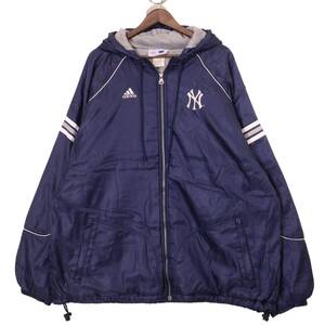 90年代 adidas アディダス MLB ニューヨーク・ヤンキース ナイロンジャケット ネイビー (メンズ 2XL) 中古 古着 A1160