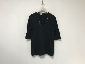 本物エヌハリウッドNHOOLYWOODコットン Vネック5部丈半袖TシャツメンズミリタリービジネススーツアメカジサーフXS黒ブラック日本製