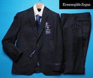 新品17.3万円 大手百貨店扱い 秋冬『Ermenegildo Zegna ゼニア ELECTA 伊製生地』ウール100% ギャバ ストライプ スーツA4紺(B) 1007051