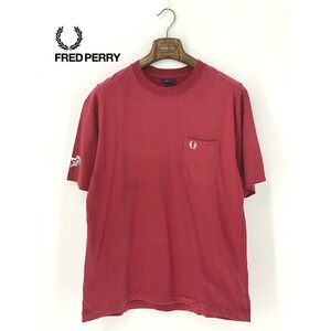 A8512/ビンテージ 80s 90s 訳あり 春夏 FRED PERRY フレッドペリー コットン 半袖 Tシャツ カットソー L 赤 日本製/メンズ ヒットユニオン