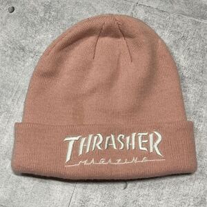 THRASHER リブニット帽 ビーニー ワッチ 帽子 スラッシャーマガジン　ニットキャップ CAP スケート ストリート SK8 ピンク 刺繍ロゴ YL1062