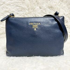 【入手困難】PRADA ヴィッテロ　1BH046 BALTICO ショルダーバッグ　斜め掛け　レディース　レザー　ゴールド金具　ダブルジップ　ネイビー