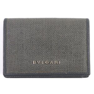 美品□BVLGARI ブルガリ 32588 ウィークエンド ロゴ金具 二つ折り レザー PVC カードケース 名刺入れ チャコール系 イタリア製 メンズ