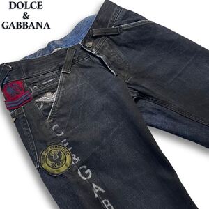 超希少/入手困難◎ ドルチェ&ガッバーナ DOLCE&GABBANA デニムパンツ ジーンズ ペイントロゴ ワッペン 後染め加工 ダメージ加工 黒 46