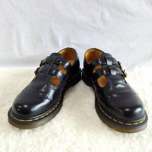 美品★Dr.Martens★25.0cm (UK6/US8) メリージェーン レディース 黒 ブラック レザー ダブルストラップ 12916 ベルト パンチング M048