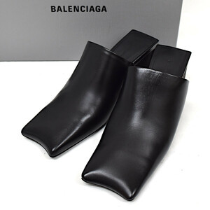 セール 新品同様 バレンシアガ スクエアトゥ ミュール 615674 レザー レディース ブラック BALENCIAGA