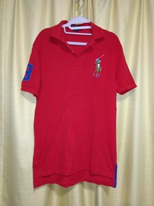 POLO by Ralph Lauren（ラルフローレン）真っ赤、ポロシャツ、半袖、※傷あり、Sサイズ、古着好きの方・赤が好きな方、昭和レトロデザイン