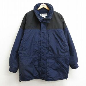 XL/古着 コロンビア 長袖 ナイロン ジャケット メンズ 00s ワンポイントロゴ 大きいサイズ ロング丈 紺他 ネイビー 内側キルティング 24nov