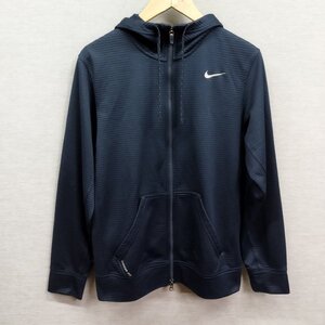 I1121 NIKE ナイキ THERMA-FIT 長袖 ジップアップ バーカー フーディー ロゴ 刺繍 ポリエステル スポーツ トレーニング ネイビー M