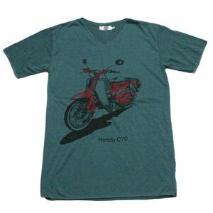 ホンダ スーパーカブ バイク HONDA C70 ストリート系 おもしろTシャツ メンズTシャツ Vネック 半袖 ★N1000M